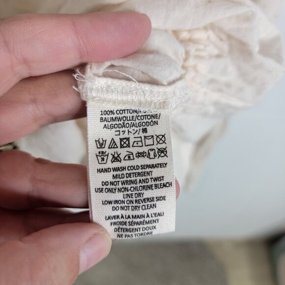 Free People Top Cream Gold Blouse Boho Counting Stars Peasant Raw Hem Large - Picture 6 of 9